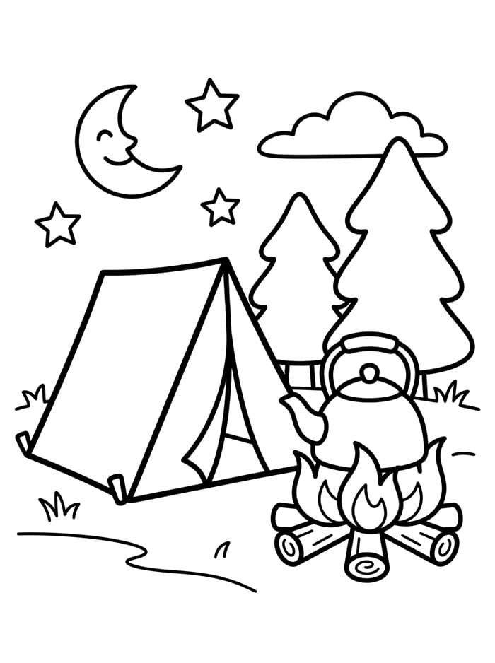 Camping med vannkoker fargelegging