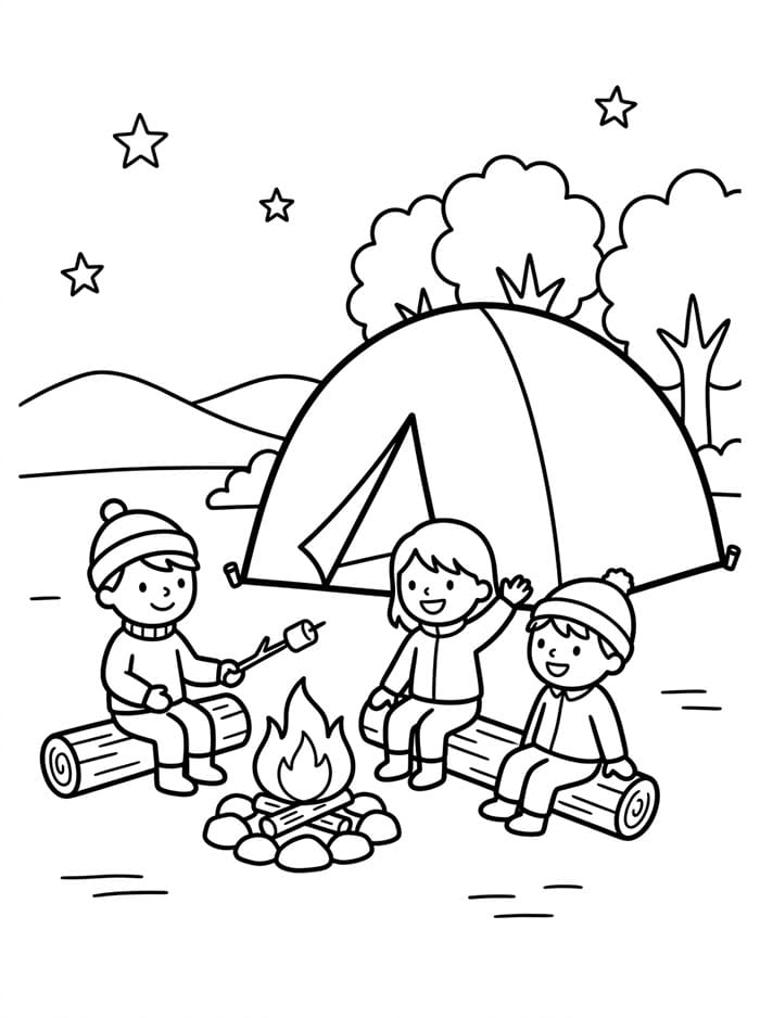 Camping med venner fargelegging