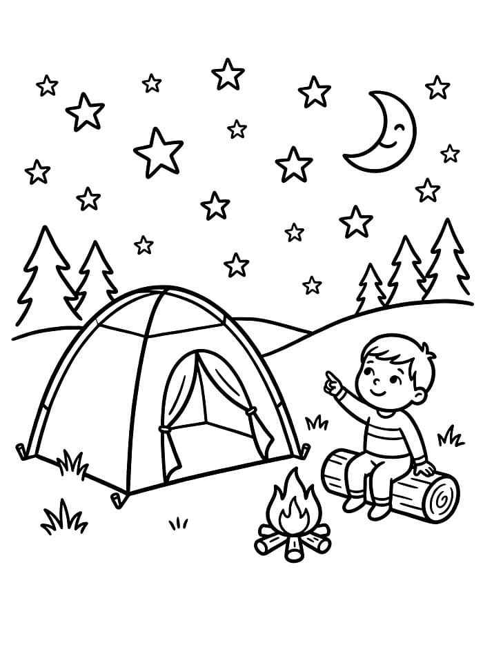 Camping mens man ser på stjernene fargelegging