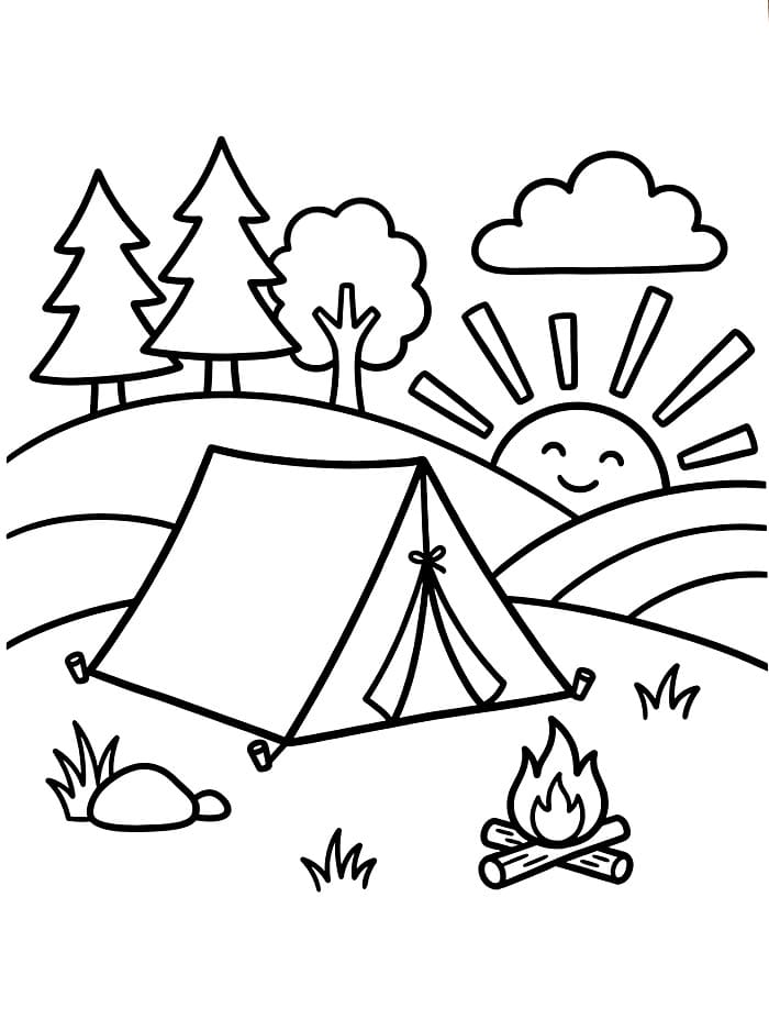 Camping ved soloppgang fargelegging