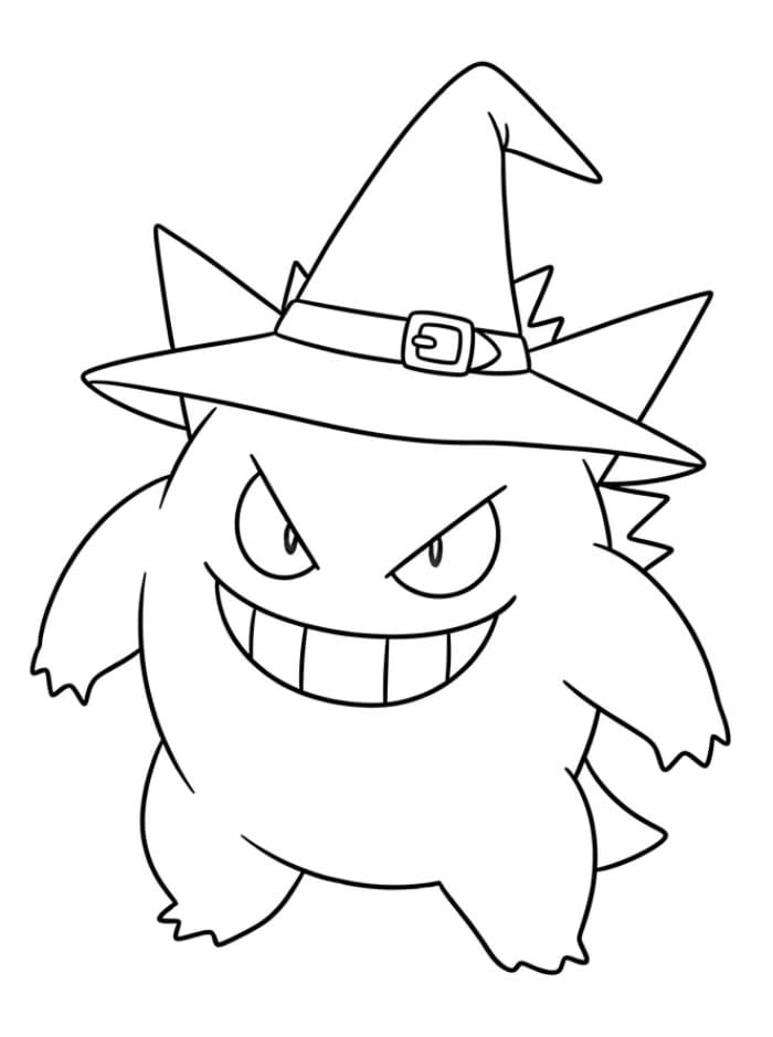 Gengar har på seg heksehatt fargelegging