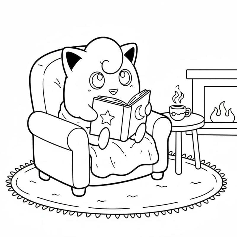 Jigglypuff leser en bok fargelegging