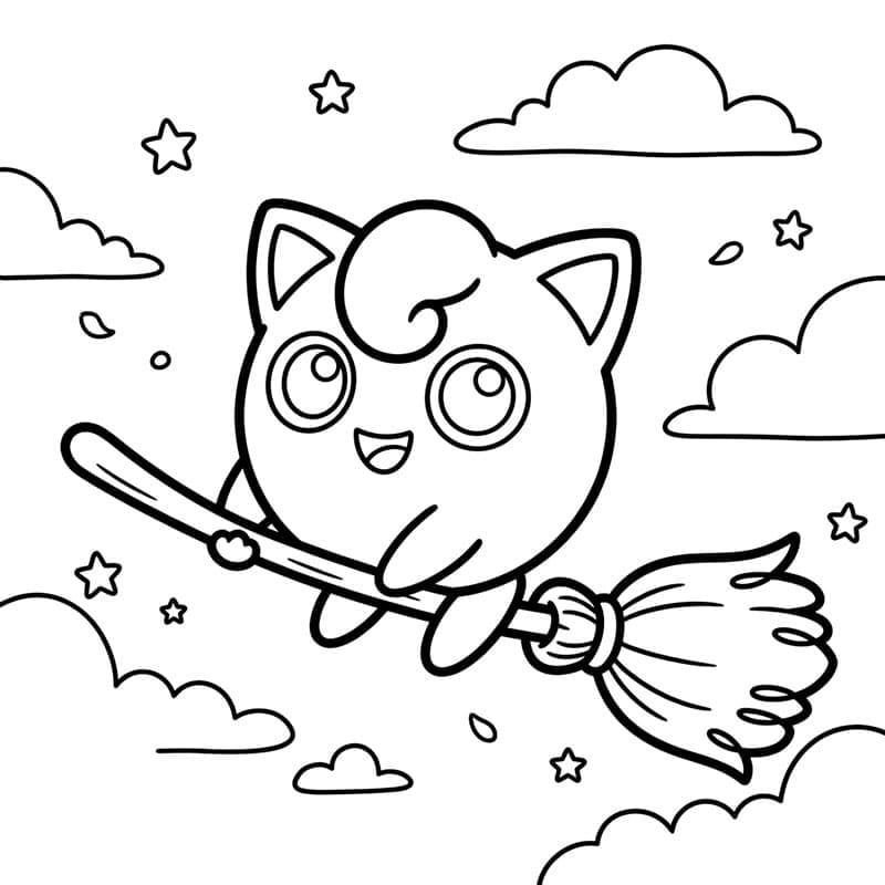 Jigglypuff på den flygende kosten fargelegging