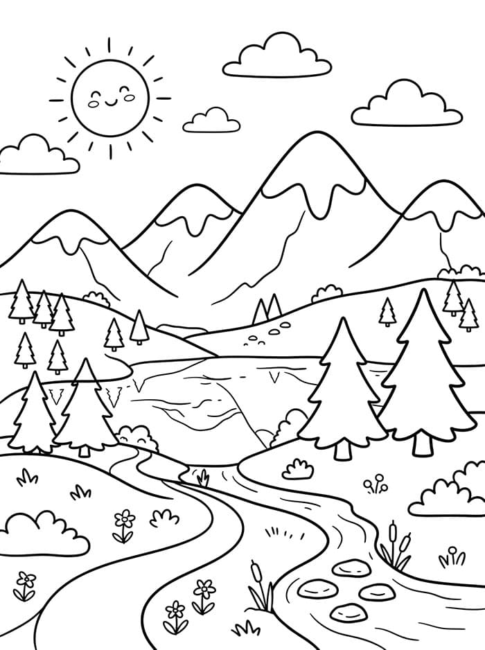 Klettete fjelllandskap fargelegging