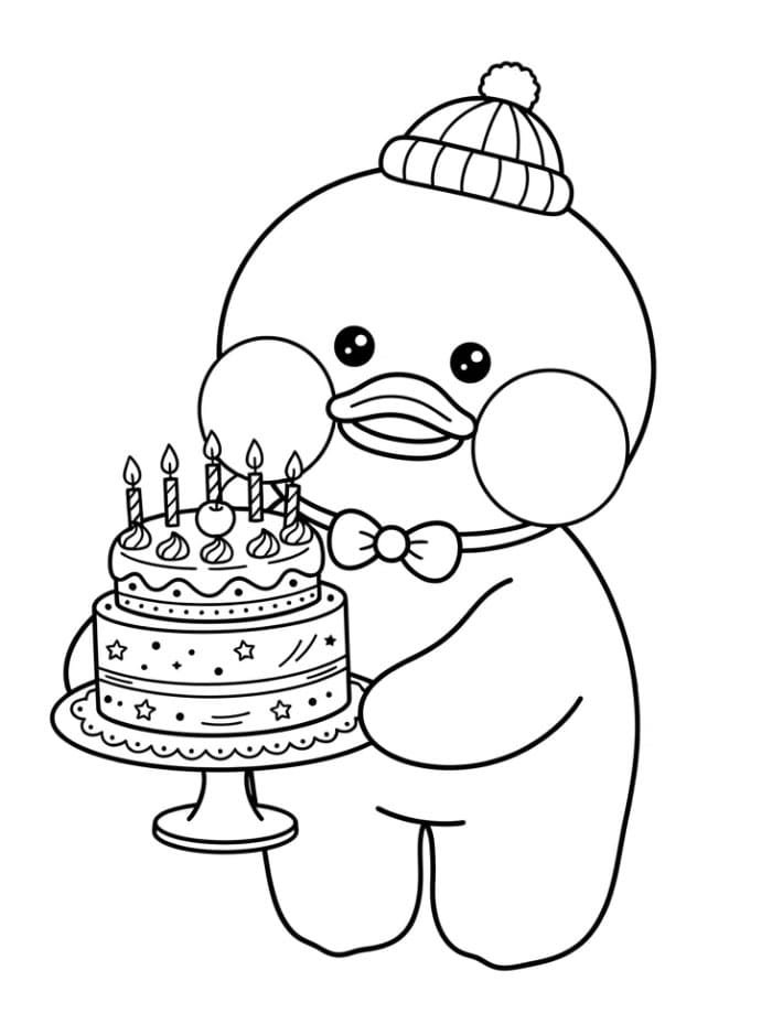Lalafanfan Duck med bursdagskake fargelegging