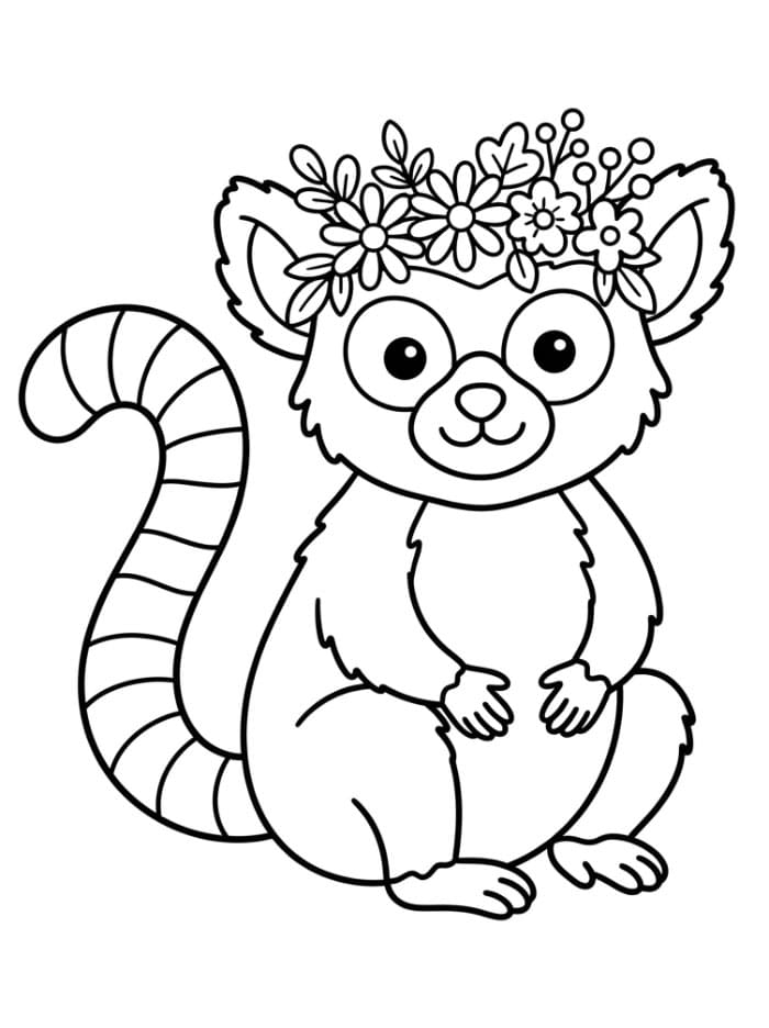Lemur med blomsterkrone fargelegging