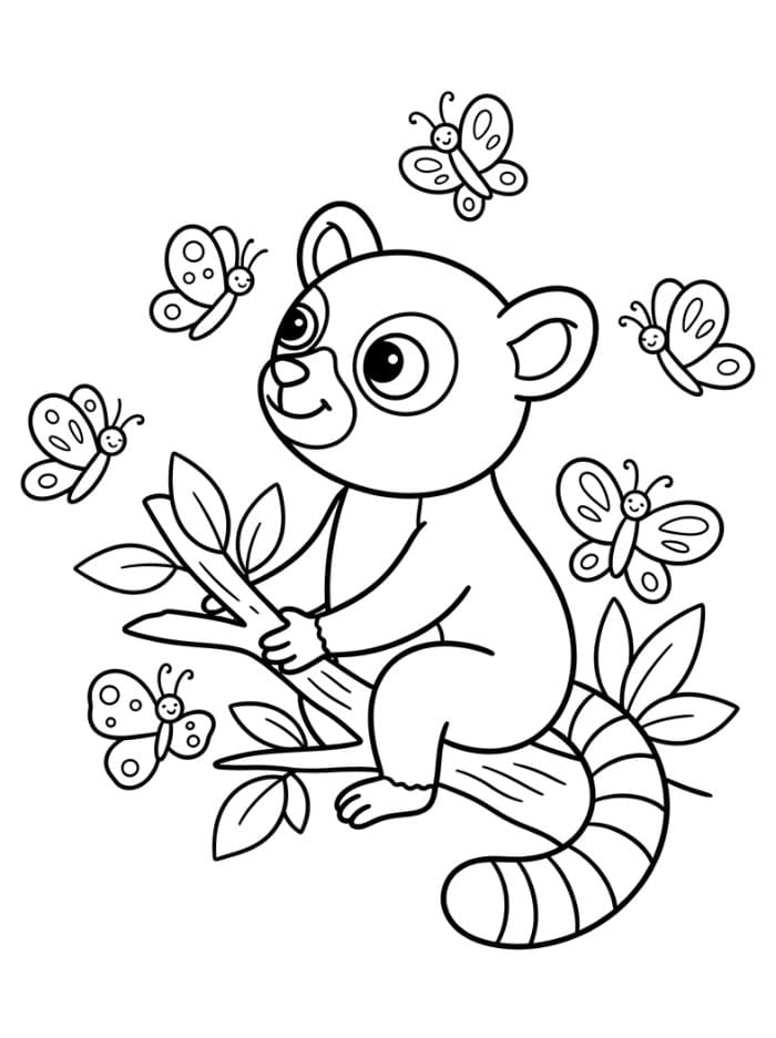 Lemur med sommerfugler fargelegging