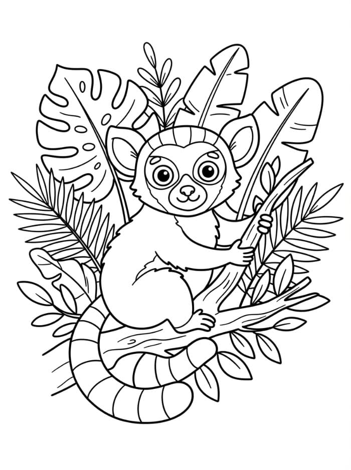 Lemur med tropiske blader fargelegging