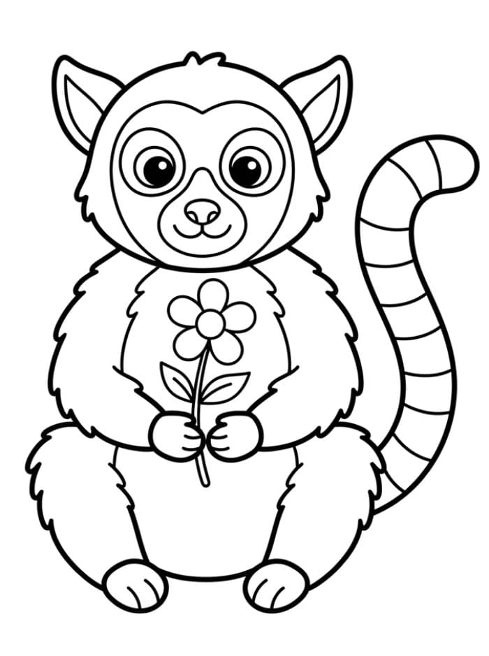 Lemur som holder blomst fargelegging
