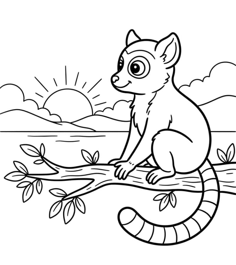 Lemur som ser på soloppgangen fargelegging