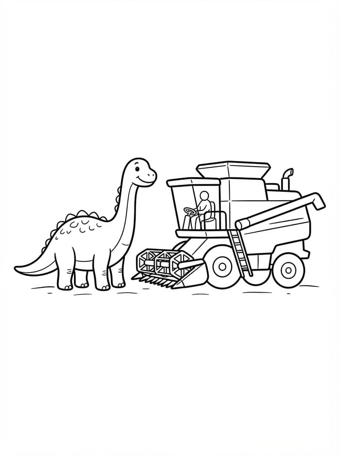 Skurtresker ved siden av dinosaur fargelegging
