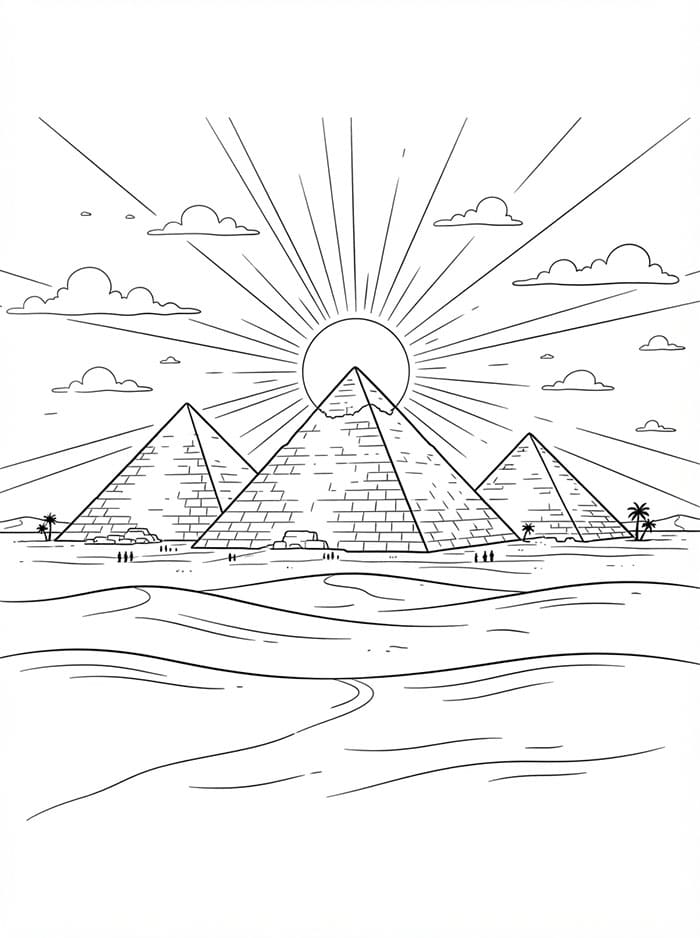 Soloppgang bak pyramider fargelegging