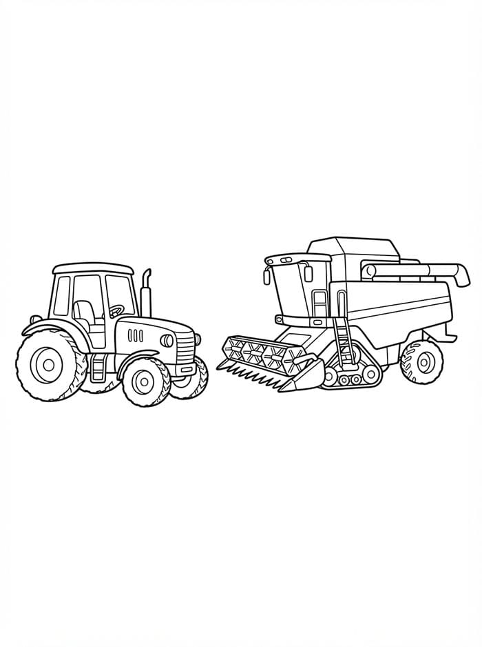 Traktor og skurtresker fargelegging