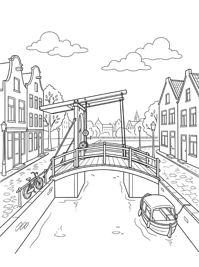 Bro over nederlandsk kanal fargelegging