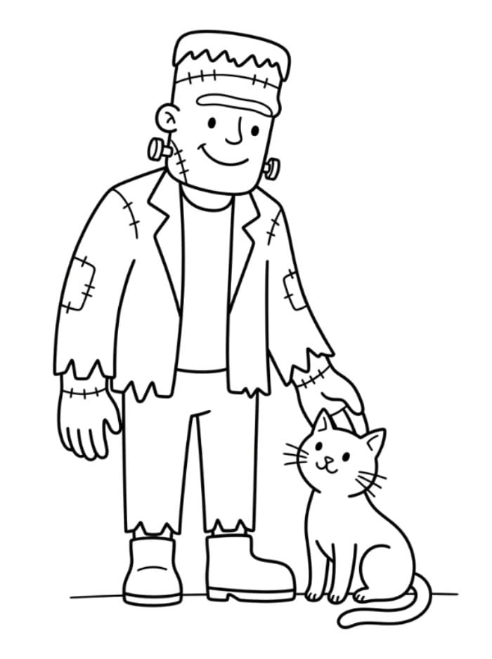 Frankenstein med svart katt fargelegging