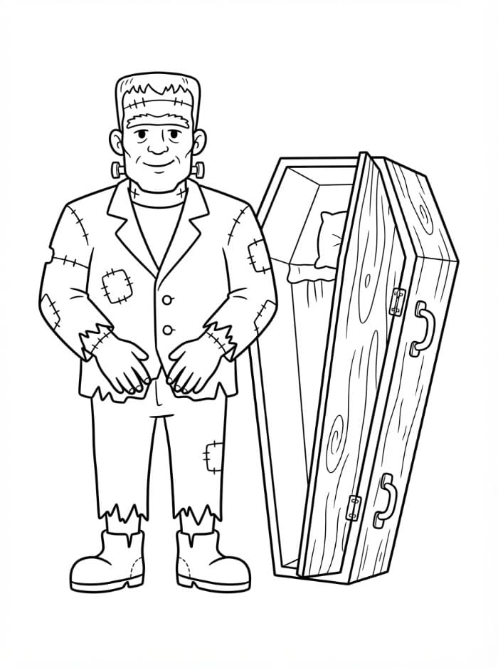 Frankenstein og kisten fargelegging