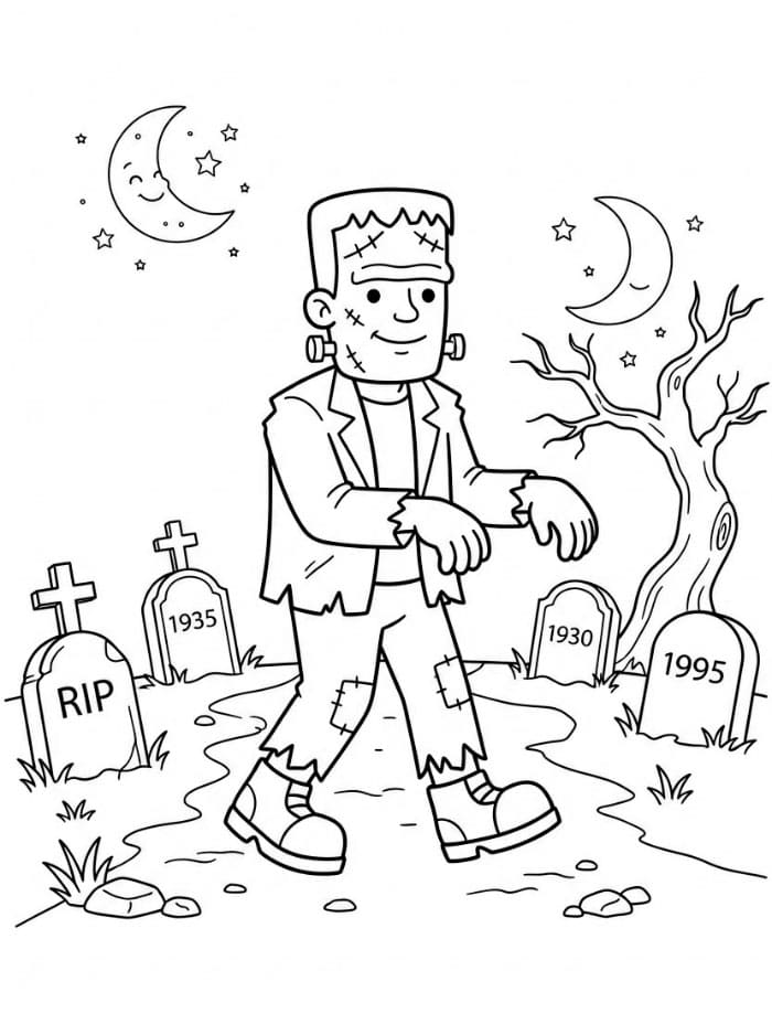 Frankenstein på kirkegården fargelegging