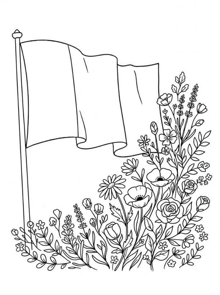Frankrikes flagget med blomster fargelegging