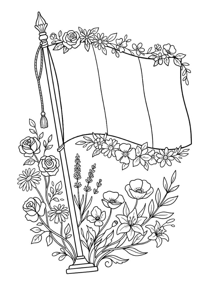 Frankrikes flagget og blomster fargelegging
