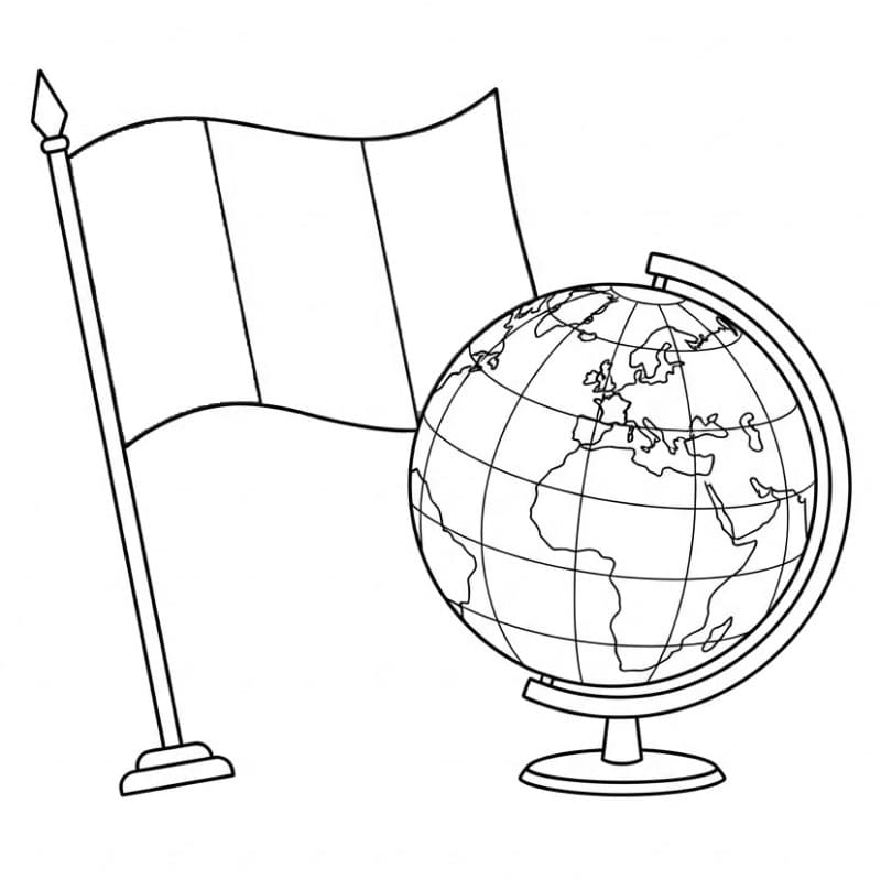 Frankrikes flagget og globusen fargelegging