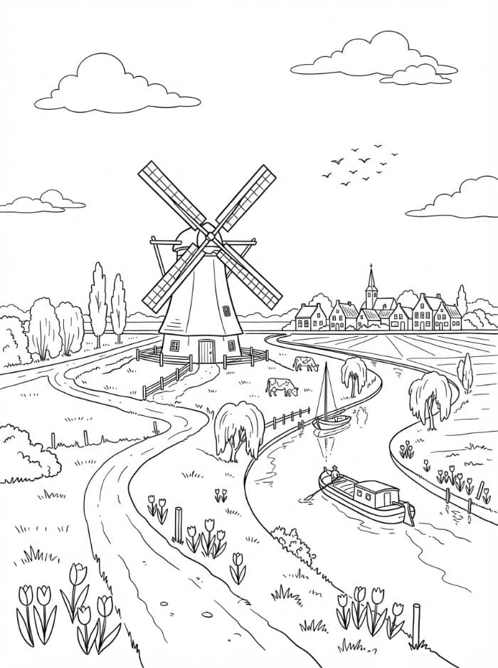 Landskap i Nederland fargelegging