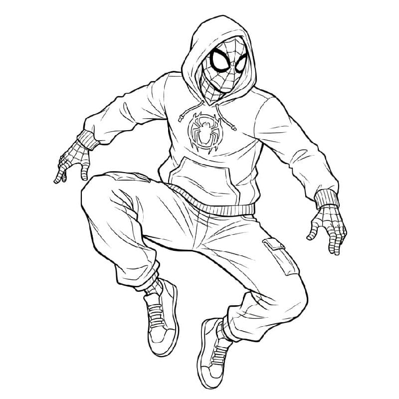 Miles Morales har på seg hettegenser fargelegging