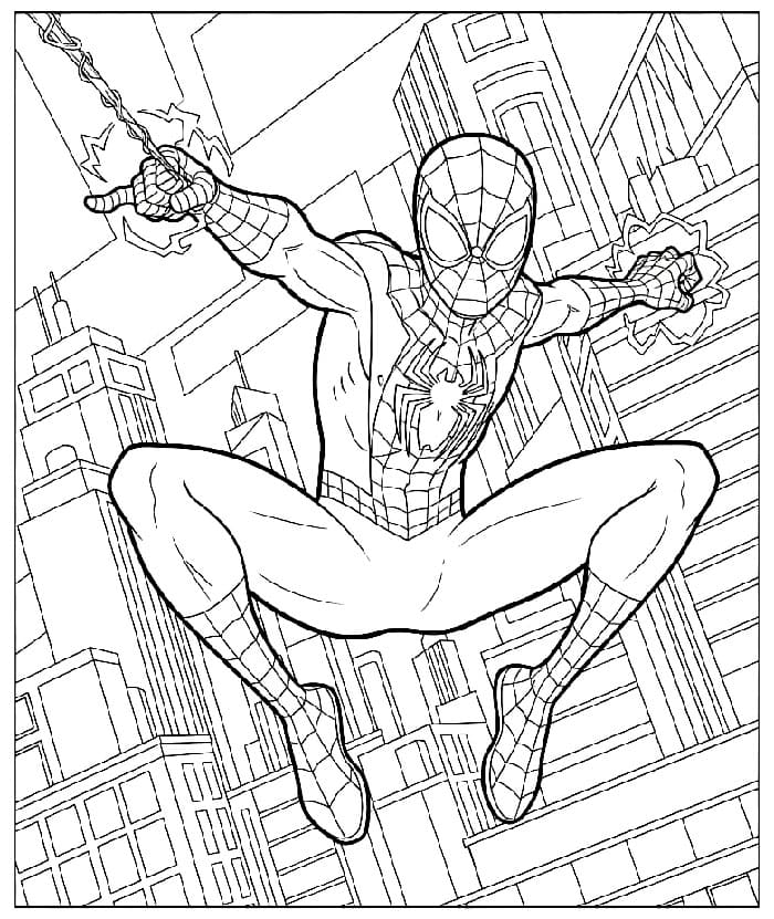 Miles Morales i aksjonspositur fargelegging