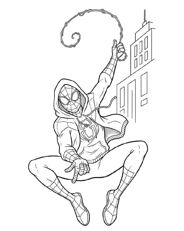 Miles Morales svinger i nett fargelegging