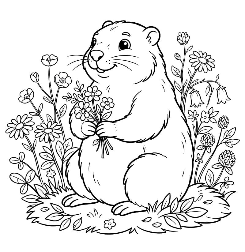 Murmeldyr med blomster fargelegging