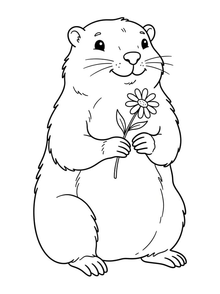 Murmeldyr som holder en blomst fargelegging