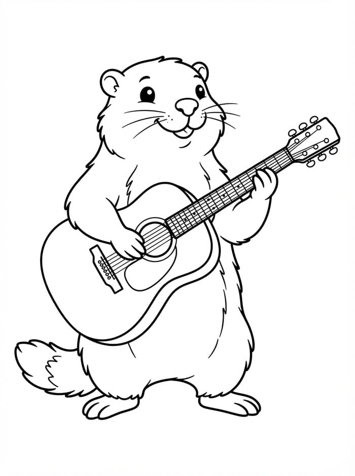 Murmeldyr som spiller gitar fargelegging