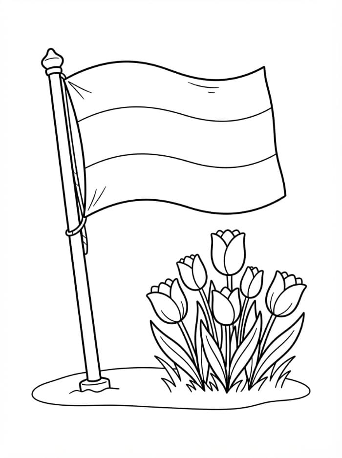 Nederlandsk flagg med tulipaner fargelegging