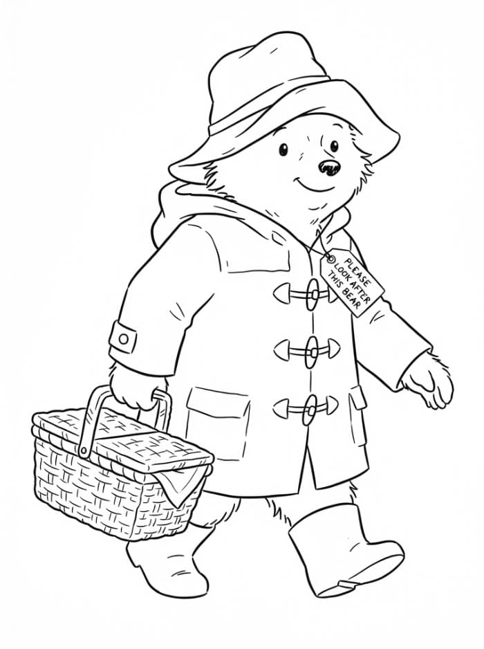 Paddington bærer en kurv fargelegging