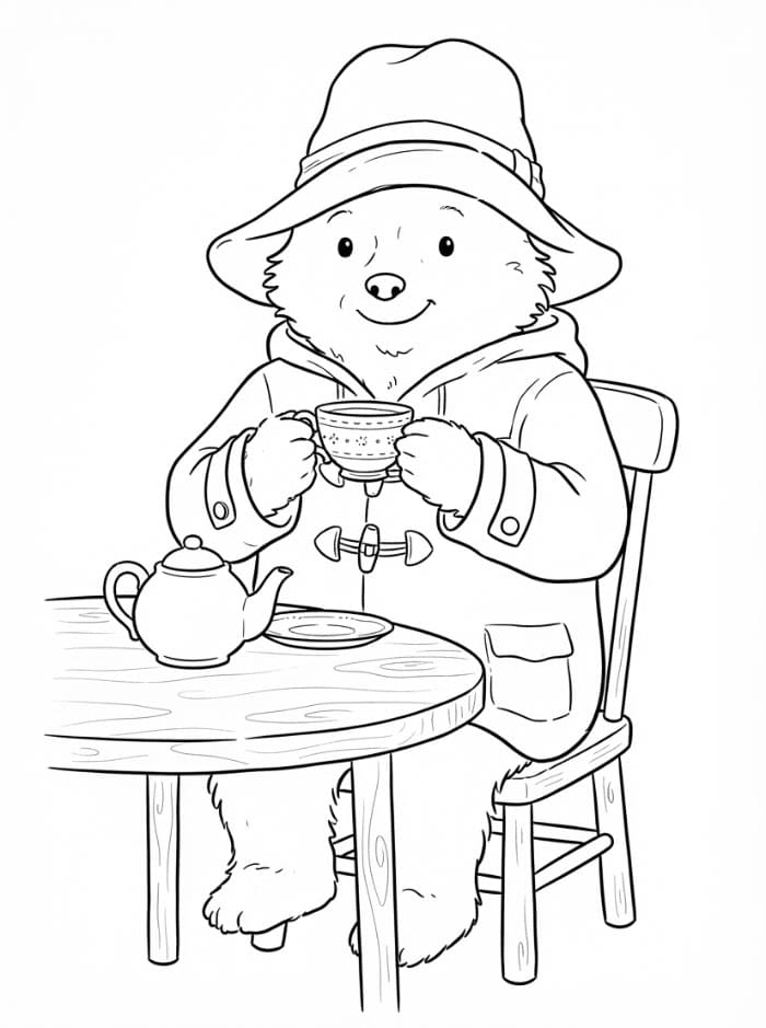 Paddington drikker te fargelegging