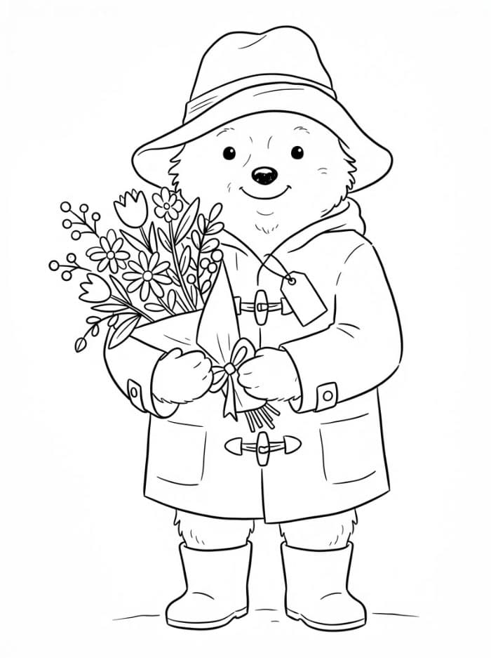Paddington med blomster fargelegging