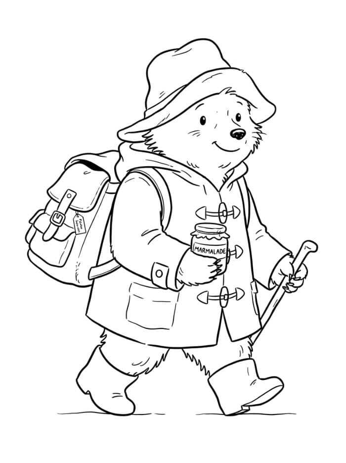 Paddington med en ryggsekk fargelegging