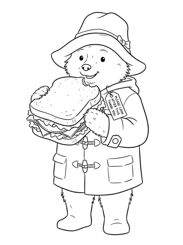 Paddington med en stor sandwich fargelegging