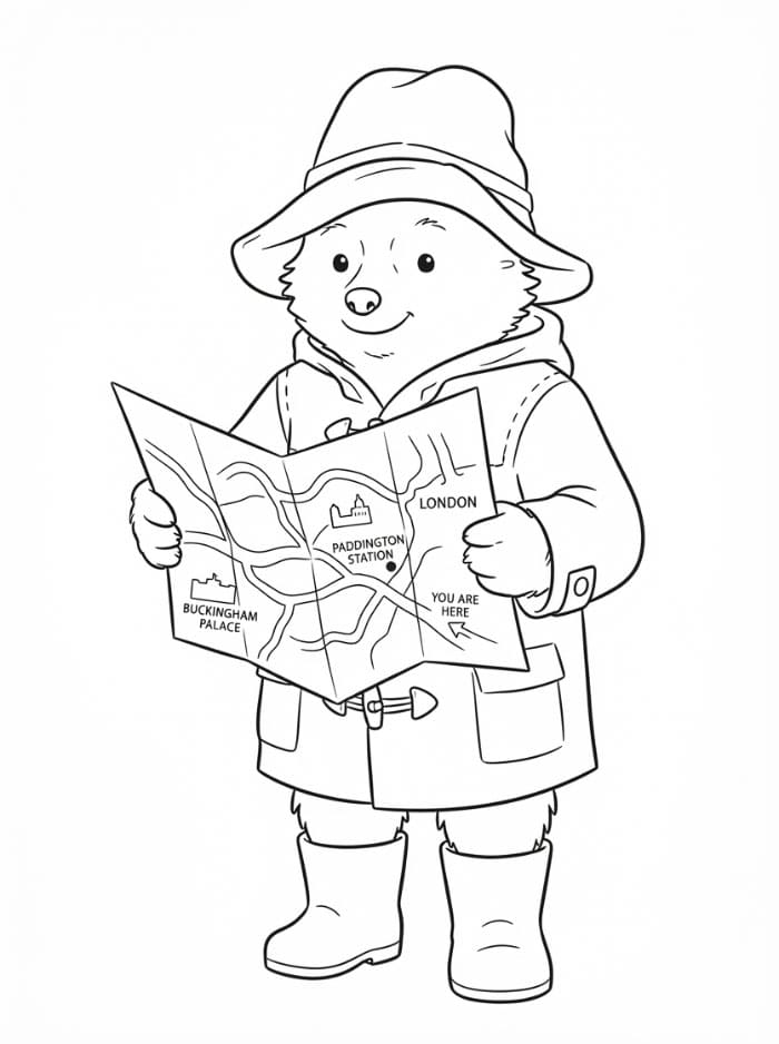 Paddington med et kart fargelegging