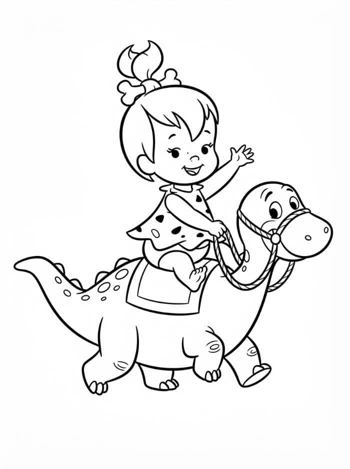 Pebbles Flint rir på en dinosaur fargelegging