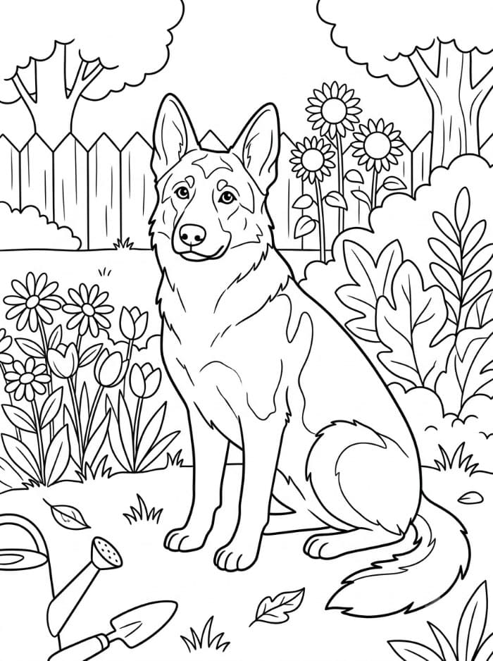 Schäferhund i hagen fargelegging