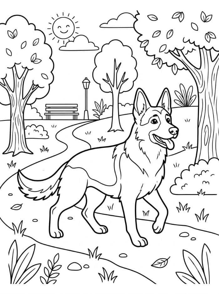 Schäferhund i parken fargelegging