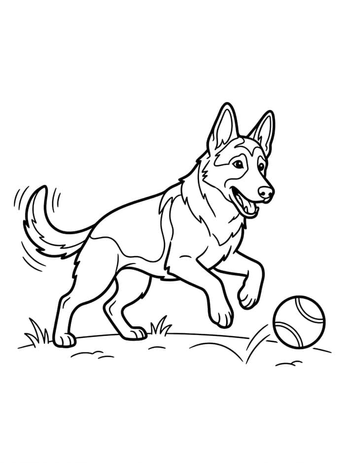 Schäferhund med ball fargelegging
