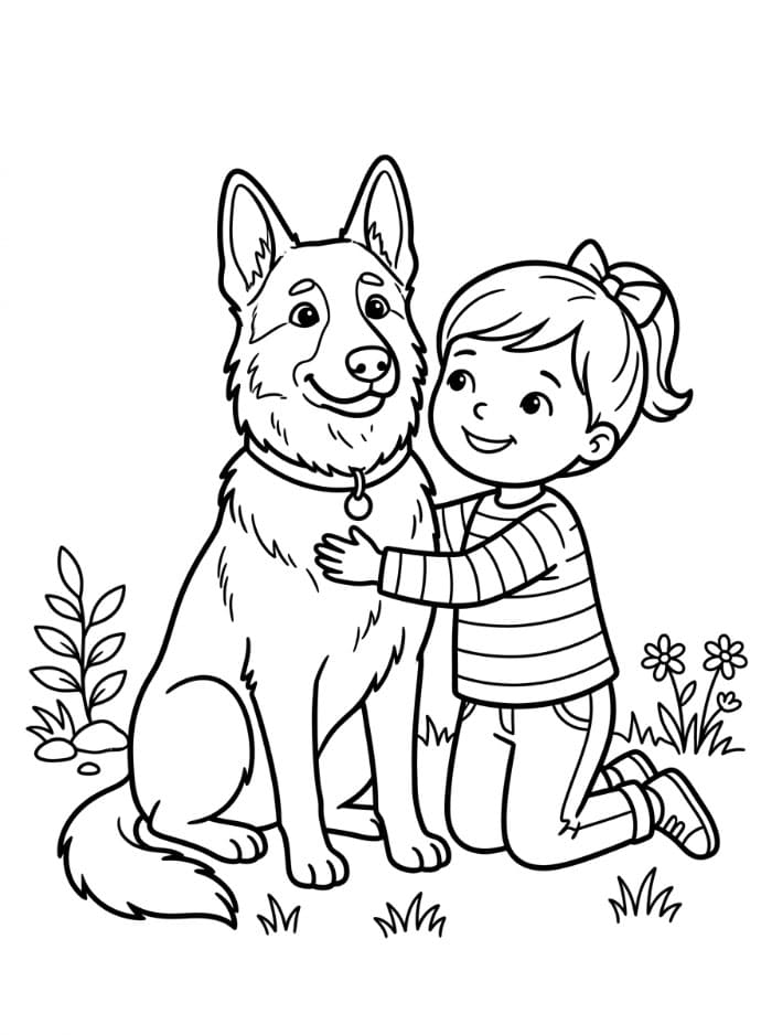 Schäferhund med barn fargelegging