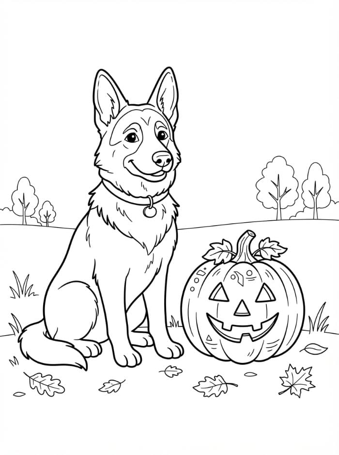 Schäferhund med gresskar fargelegging