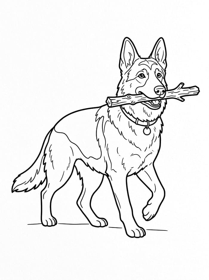 Schäferhund med pinne fargelegging