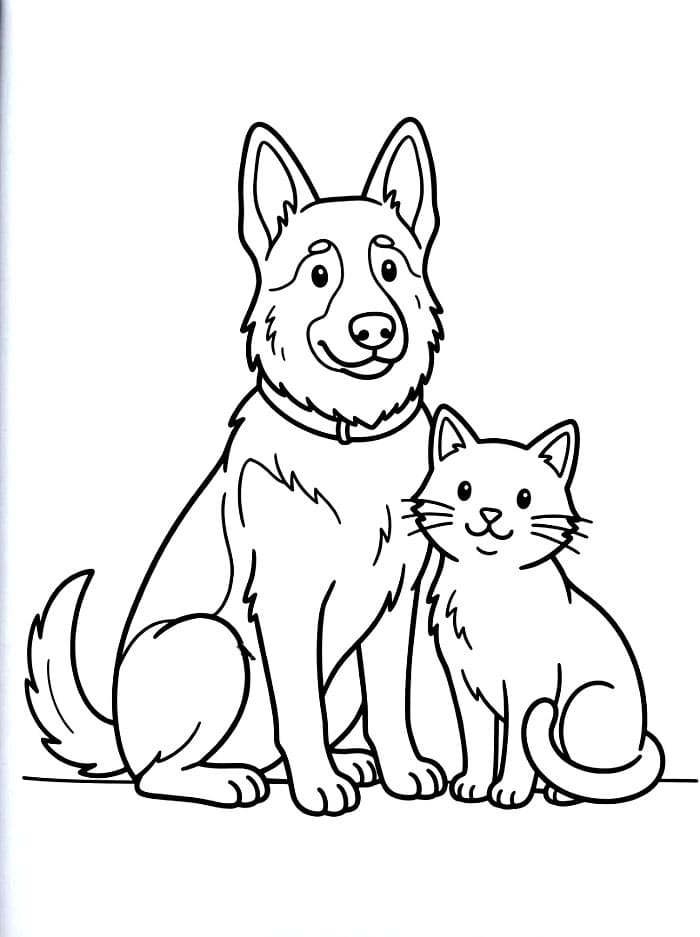 Schäferhund og katt fargelegging