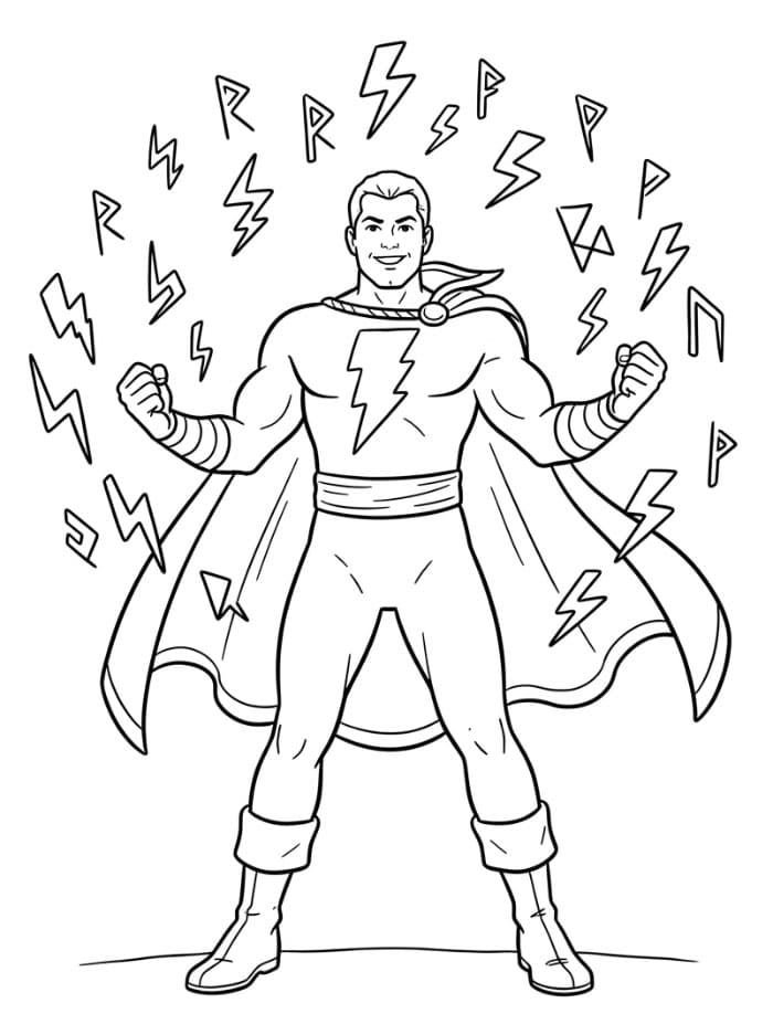 Shazam omgitt av lynruner fargelegging