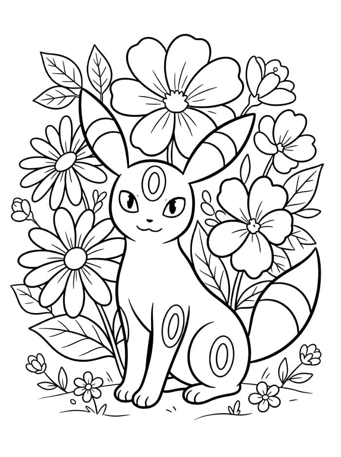 Umbreon med store blomster fargelegging