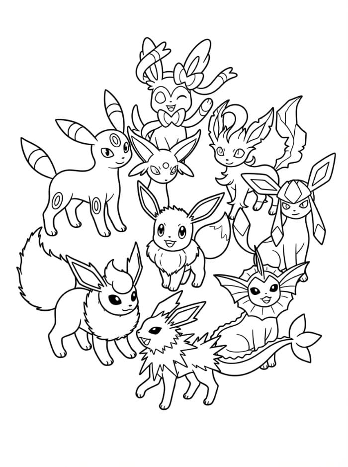 Umbreon og andre Eevee-utviklinger fargelegging
