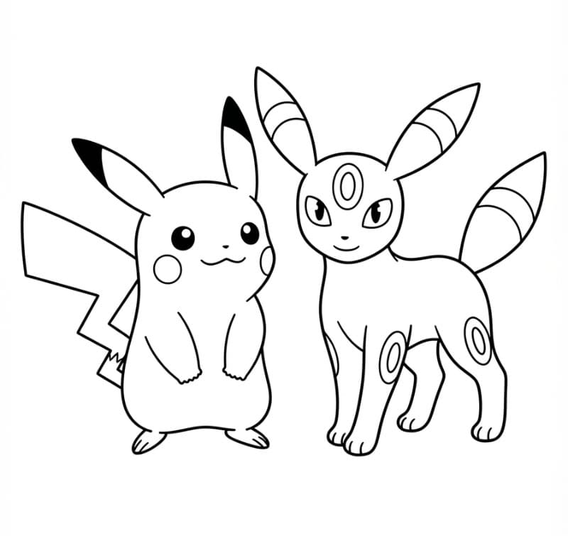 Umbreon og Pikachu fargelegging
